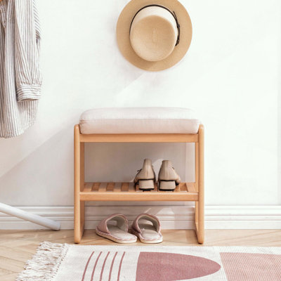 Banc à chaussures en bois massif avec coussin éponge à rebond élevé
