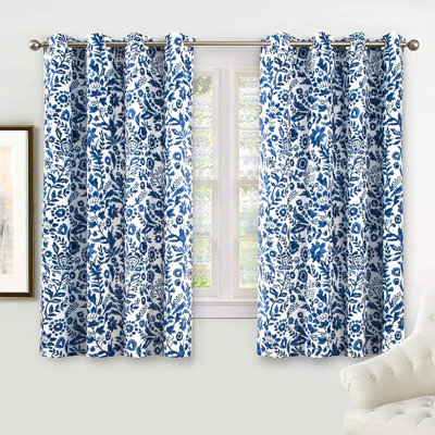 Julia Watercolor Blackout Thermal Curtains, 2-Layer Energy-Saving Window Drapes, 2 Panels, Navy