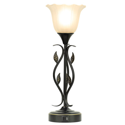 2 paquets de 4 lampes de table 4 lumières à DEL à intensité variable 4 en noir classique avec motif de feuilles et double port USB. Abat-jour en verre