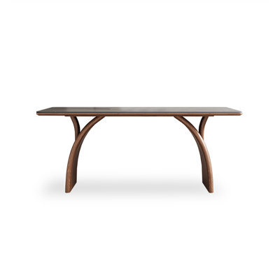 Light luxury rectangular dining table with a sintered stone tabletop and a solid wood frame