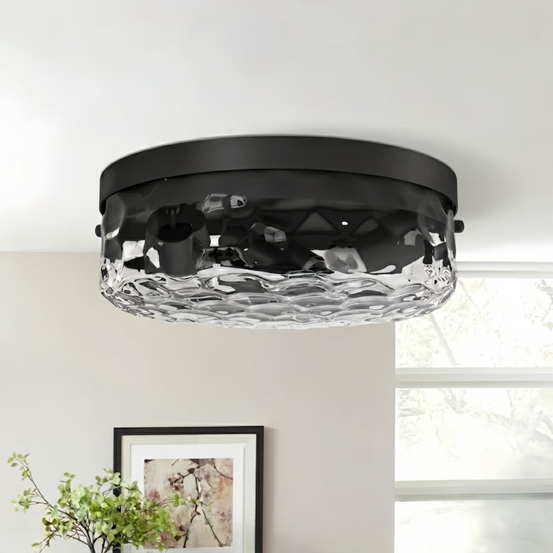 Plafonnier encastré 12 po - 3 lumières noir mat moderne en métal et verre à intensité variable pour chambre à coucher