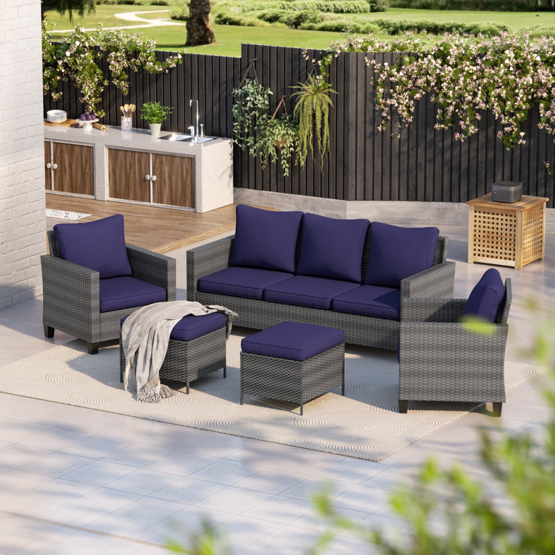 Astling 5 - Person Patio Conversation Set with Cushions, Navy
