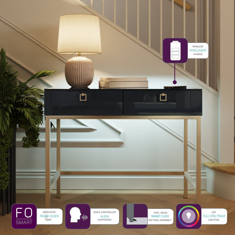LYRA 228.6cm Glass Top Console Table, Black 