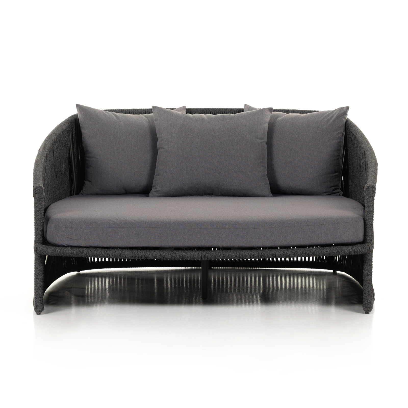 Ailena 61.5'' Wide Rounded Back Wicker Patio Daybed with Cushions, Venao Charcoal/Black