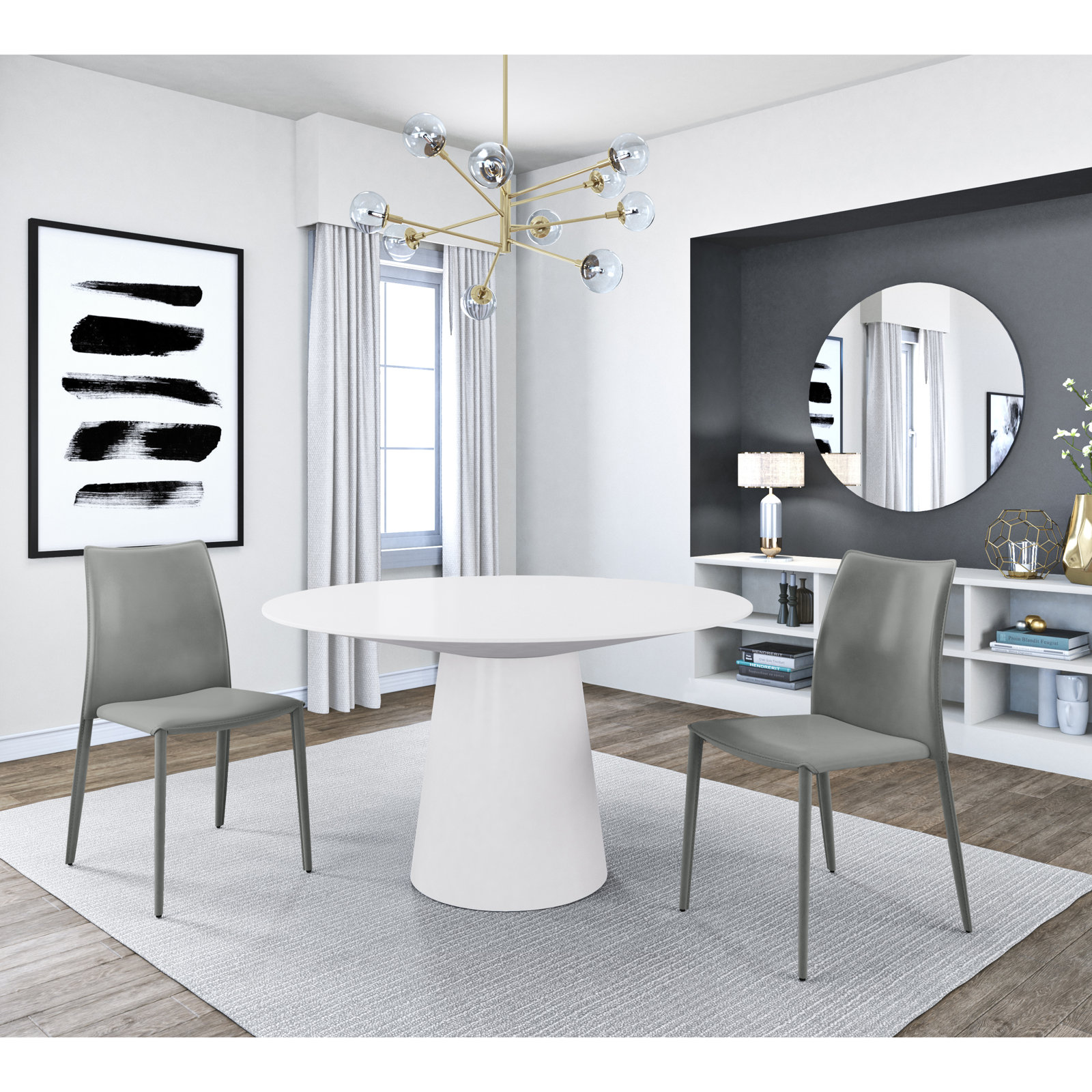 Adara 53" Oak Dining Table, Matte White, 53.2" W x 53.2" L