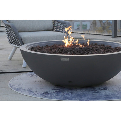 Elementi Plus Rose Bowl  Fire Pit For Outside Outdoor Firepit Table Firepit Concrete Fire Table Patio Heater Fireplace Lava Rock 60,000 Btus - Light Grey, 48 X 48 Inches