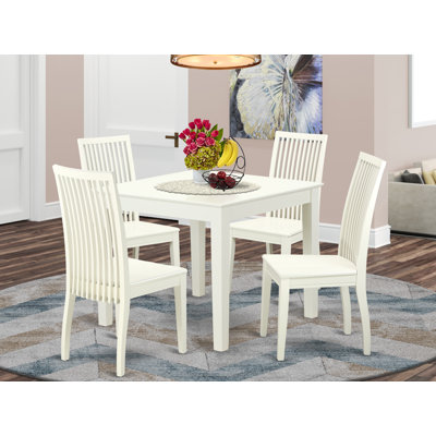 Ensemble de table de salle à manger 5 pièces moderne comprenant une table carrée en bois et 4 chaises, lin blanc