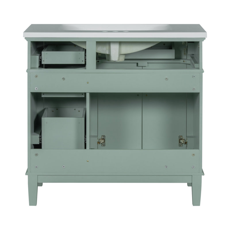36-Inch Modern Green Bathroom Vanity With Resin Sink, Soft Close Doors, And Multiple Storage Options, Green