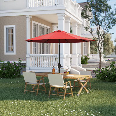Parasol de patio 10 pi avec lumières solaires, parasol de table d'extérieur avec 40 lumières DEL et manivelle inclinable, parasol de marché à 8 nervures pour piscine, terrasse, cour