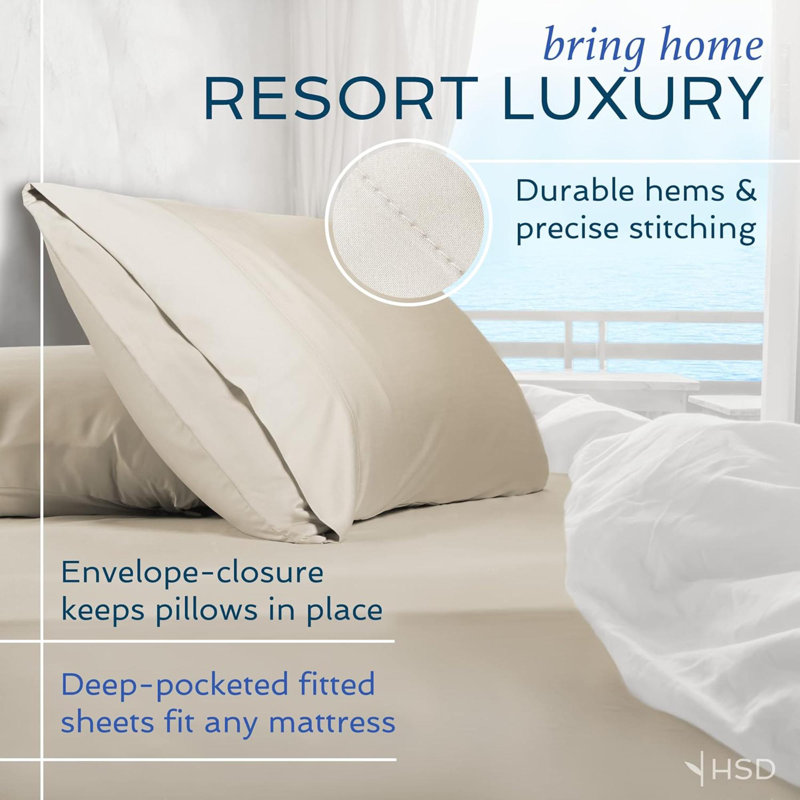 Hotel  4 Piece Bed Sheet Set Queen Size, 100% Viscose Derived From Bamboo Sheets Set With 2 Pillowcases, Cooling & Breathable Luxury Bedding, Moisture-Wicking & Silky Soft