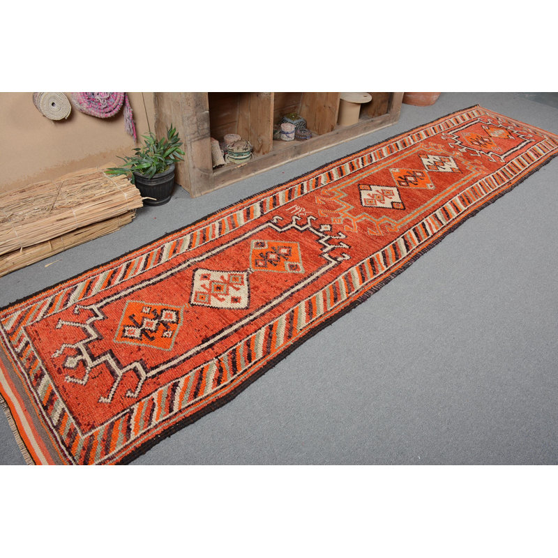 Tapis turcs, tapis rétro, tapis de luxe rouges, tapis de luxe, tapis de couloir 2,9 x 13,1 pi, tapis en laine