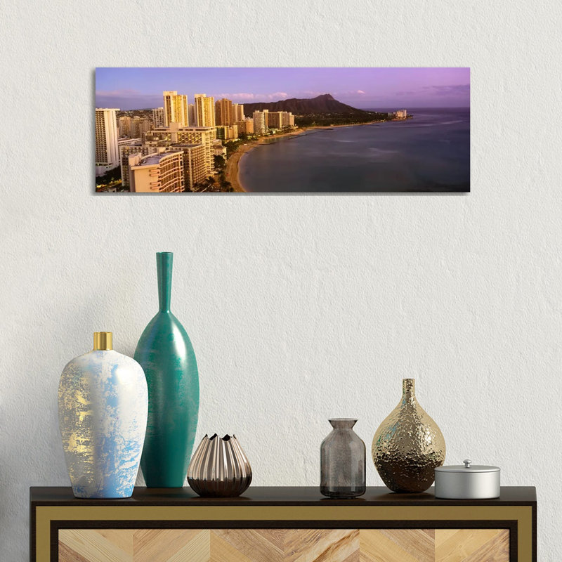 High Angle View Of Buildings At The Waterfront, Waikiki Beach, Honolulu, Oahu, Hawaii, USA - Wrapped Canvas Panoramic Print