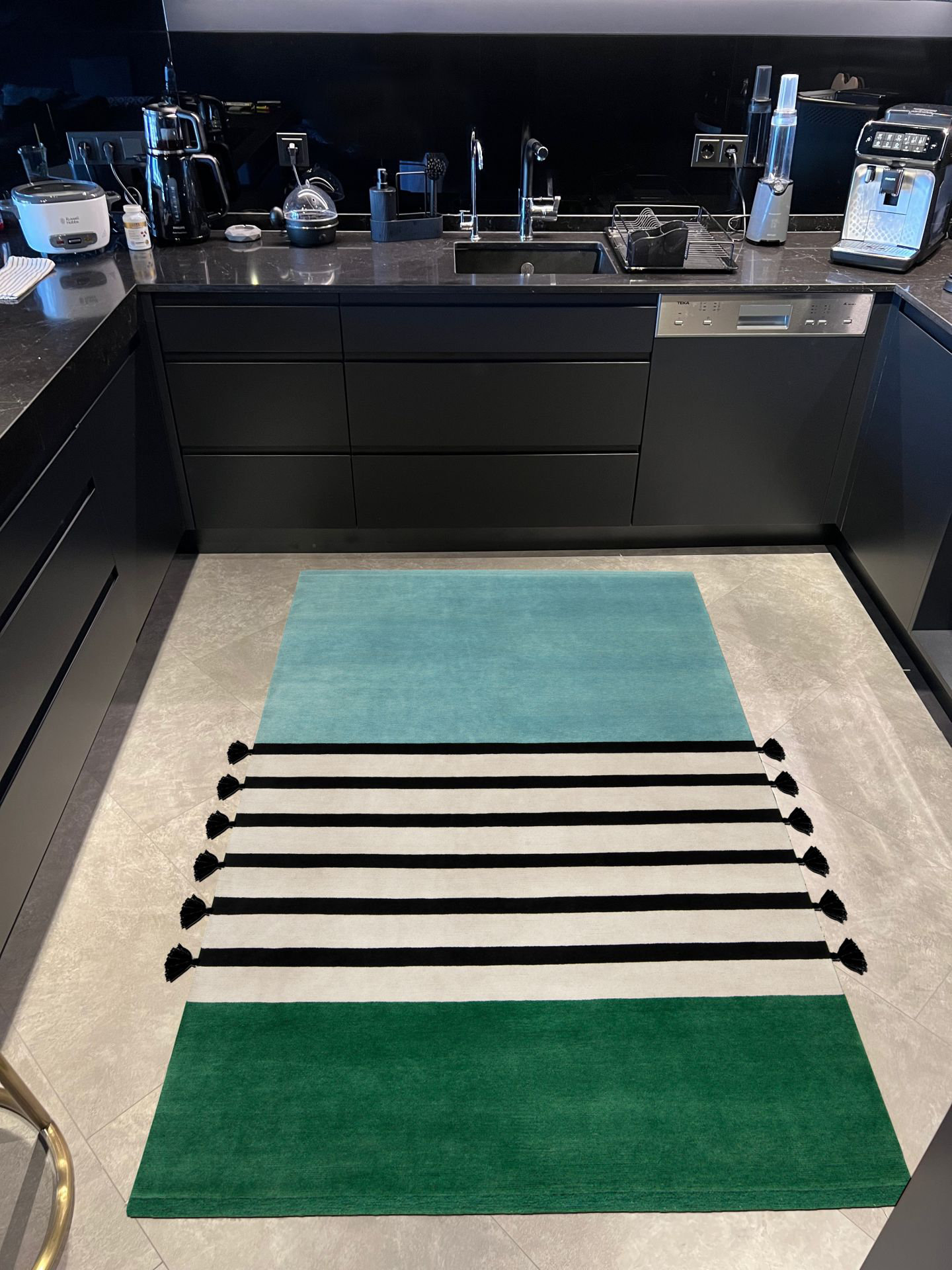 METG HOME Blue Green Striped Fringed Woven Base Rug | Wayfair