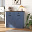 Armoire poubelle bleue 20 gallons, cachée et peu encombrante, de style porte de grange avec 2 tiroirs et charnières en métal