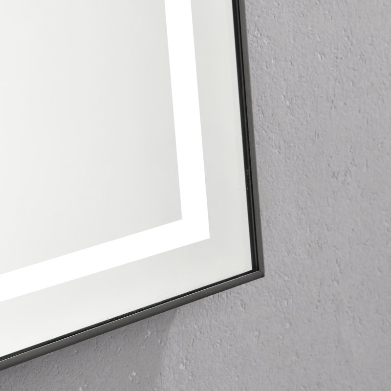 Miroir de courtoisie mural à DEL de 122 x 71 cm (48 x 28 po) avec 3 températures de couleur, fini brume, cadre en aluminium, couleur cendré, pour une amélioration de l'éclairage de salle de bain. Fonctionnement avec mémoire et variation progressive de l'intensité lumineuse.
