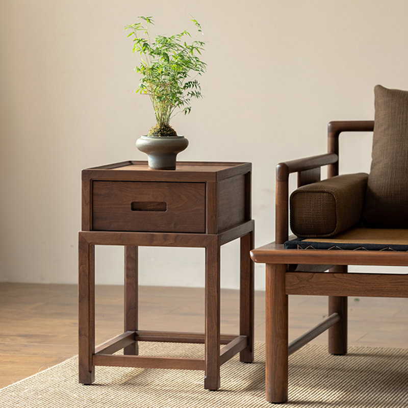 Modern Minimalist Golden Teak Small Square Side Table