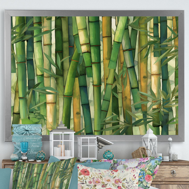 «Whispering Bamboo Geometric Patterns I», art mural sur toile de bambou_106670, H 34 po x l 44 po x P 1,5 po