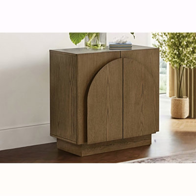 Buffet Mid-Century moderne, armoire de rangement en bois avec portes arquées, crédence brune pour la cuisine ou le salon, brun