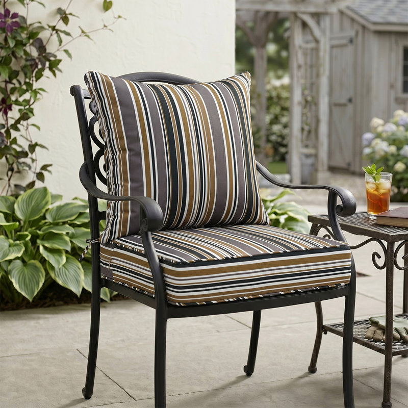 Indoor/Outdoor 5" Thick Deep Seating Cushion Set Seat/Back Cushion for Chairs Loveseats Sofas, Brown Stripe