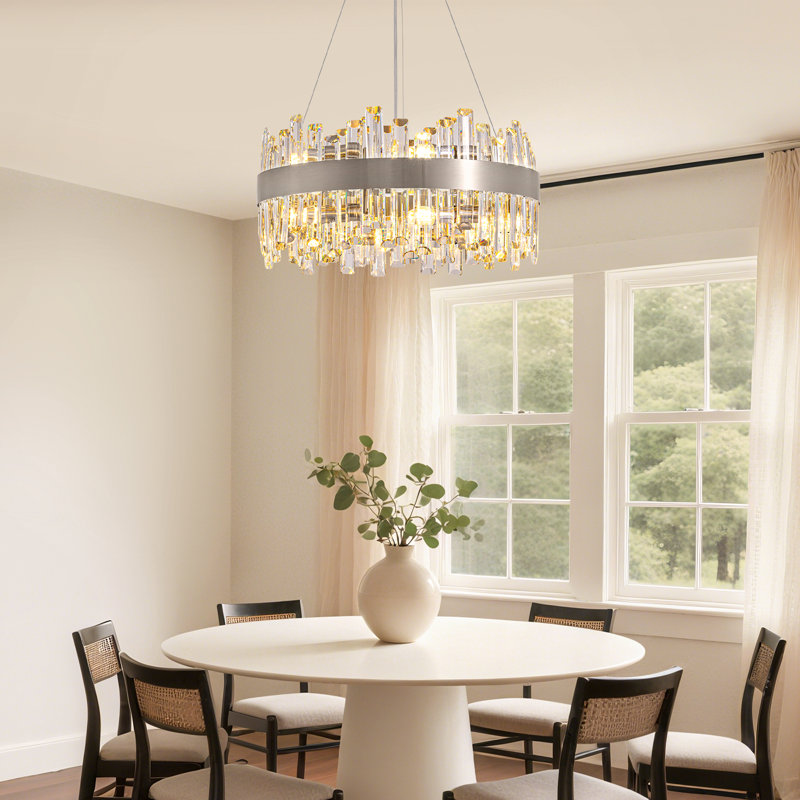 Lustre en cristal Marais, H 9,8 po x l 19,7 po x P 19,7 po, Nickel brossé