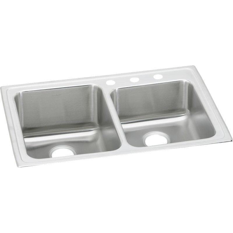 Lustertone 33" L x 22" W Double Basin Drop-in Kitchen Sink with Drain Assembly, 3 hole