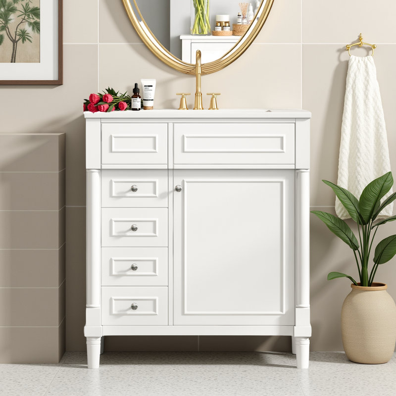 Meuble-lavabo 30 po avec comptoir en céramique, Blanc