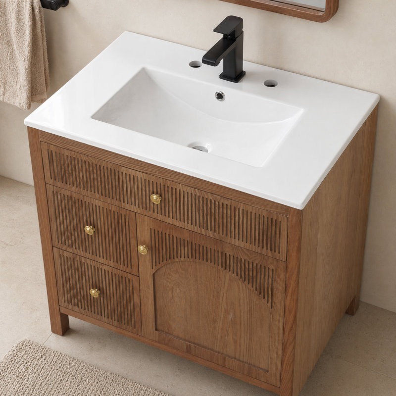 Meuble-lavabo de cuisine sur pied 30 po avec lavabo intégré en céramique blanche