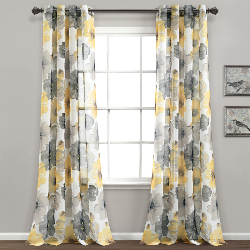 Paire de rideaux transparents avec œillets Leah, Jaune / Gris