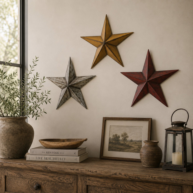 Metal Indoor Outdoor Star Multi Colored Wall Decor Set