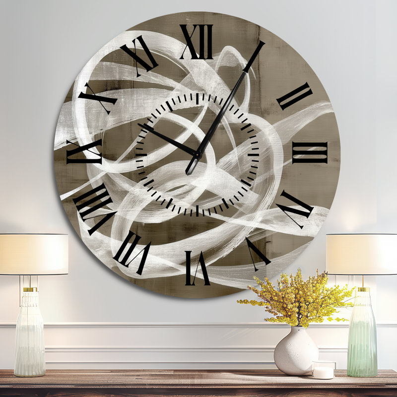 Horloge murale en métal blanc abstrait moderne à motif tourbillonnant - Style du milieu du siècle, Surdimensionné