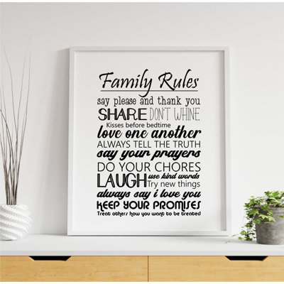 Family Rules 1 Piece Single Picture Frame and Floater Frame Wall Art