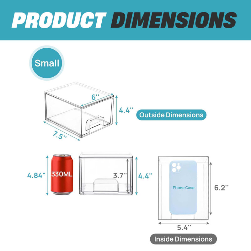 Tiroirs de rangement empilables transparents en acrylique - Paquet de 4 petits paniers de rangement en plastique pour le maquillage, la coiffeuse, le sous-évier, les armoires de cuisine, le garde-manger, la salle de bain, l'organisation à la maison
