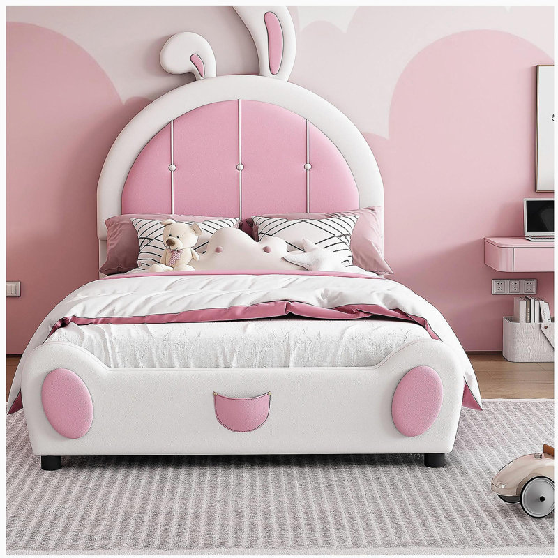Lit plateforme double moelleux avec tête de lit en forme de lapin