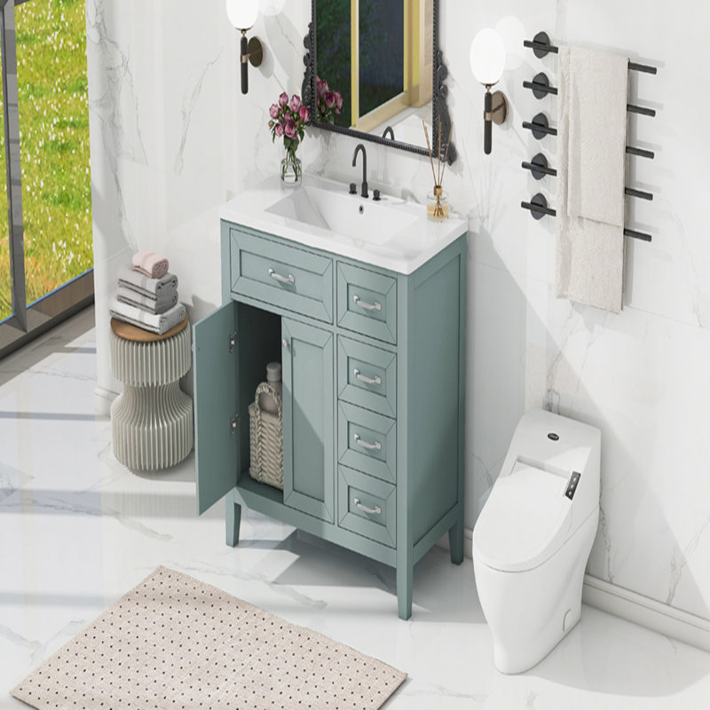 Meuble-lavabo 36 po avec lavabo, armoire de salle de bain avec tiroirs, structure solide et panneau de fibres à densité moyenne