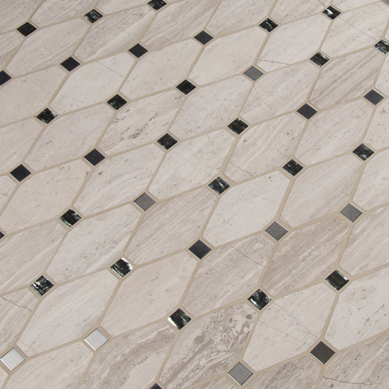 Carrelage mural mosaïque en verre et métal 12 po x 15 po Dunora Octagon