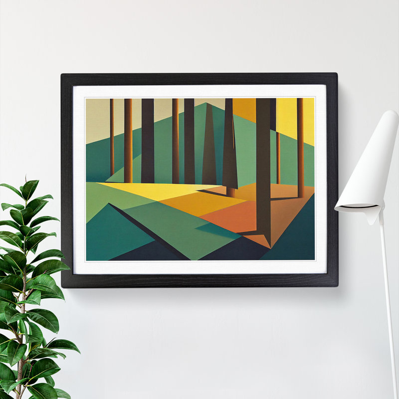 Tranquil Abstract Pine Trees - Framed Print, Black Framed, 46cm H x 64cm W x 2cm D