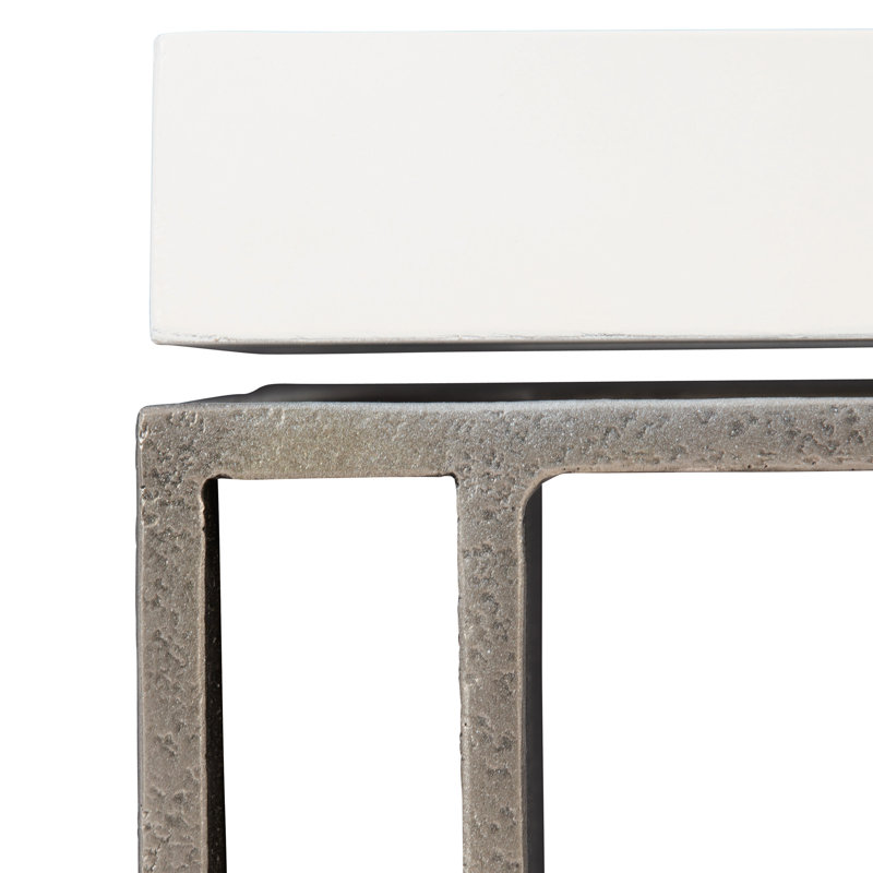 White Plaster Maple Veneer and Graphite Metal End Table
