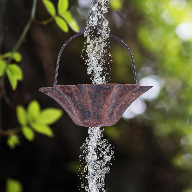 Chaîne de pluie de 10 pi Lotus, chaîne de pluie pour gouttières avec 12 tasses, chaîne de collecte d'eau de pluie réglable avec cloche