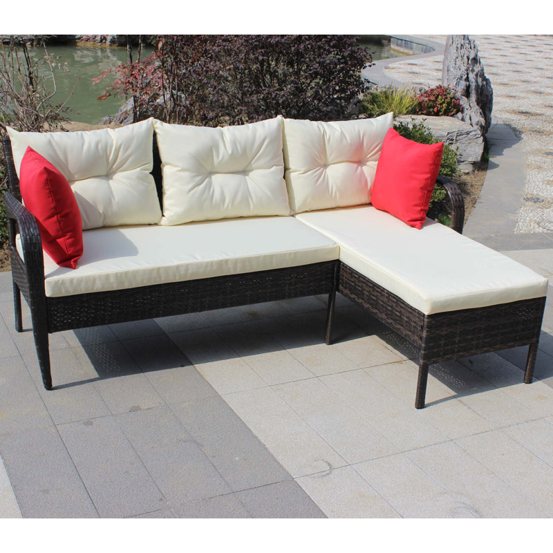 Ensemble de conversation d'extérieur 2 pièces Ensemble de conversation Canapé modulaire en osier Ratten avec coussins de siège (coussin beige)