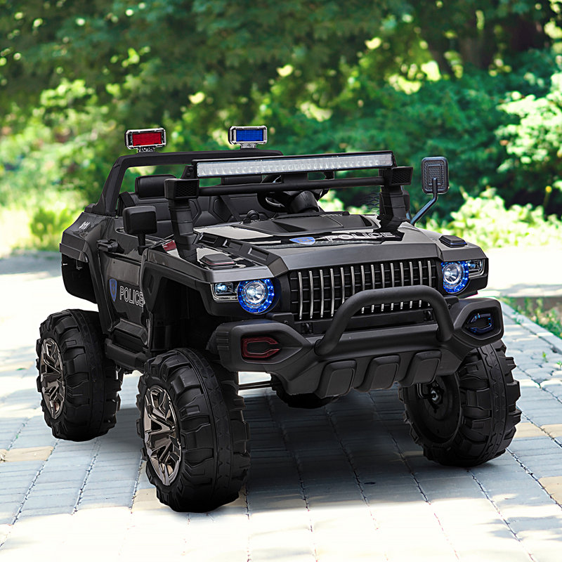 Black 12-Volt Police Ride-On Truck with Remote Control