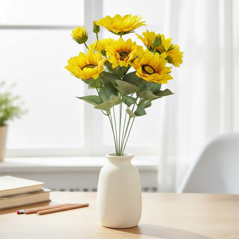 Buisson de tournesol artificiel, paquet de 4 - fausses fleurs jaunes 9 tiges chacune - H 18,9 po Home Decor, Yellow