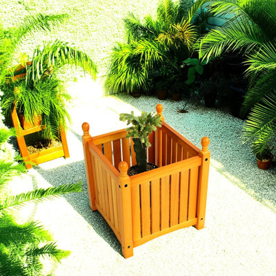 Jardinière carrée d'extérieur en bois, idéale pour décorer les espaces extérieurs, facile à assembler, parfaite pour le porche et le jardin, convient à tous les mélanges de fleurs et d'herbes aromatiques.