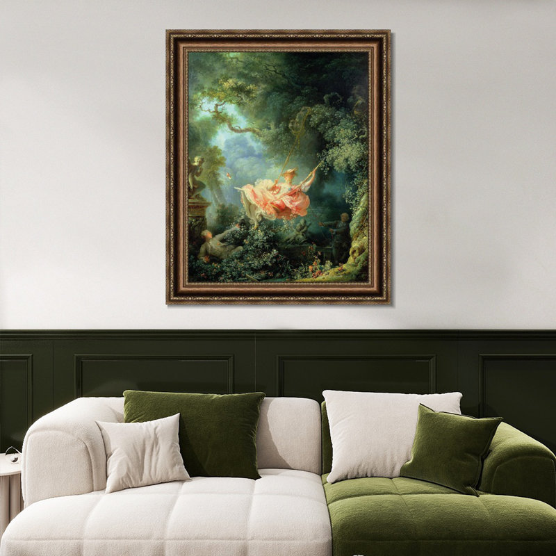 Art encadré sur toile, "The Swing" par Jean Honore Fragonard, décoration murale pour le bureau à domicile (cadre doré en relief rétro, 26 po x 32 po)