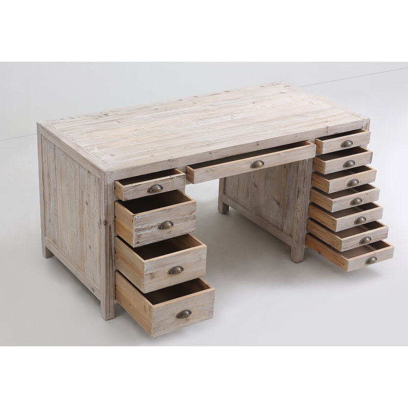 Bureau en bois massif Aahil, Pin blanchi