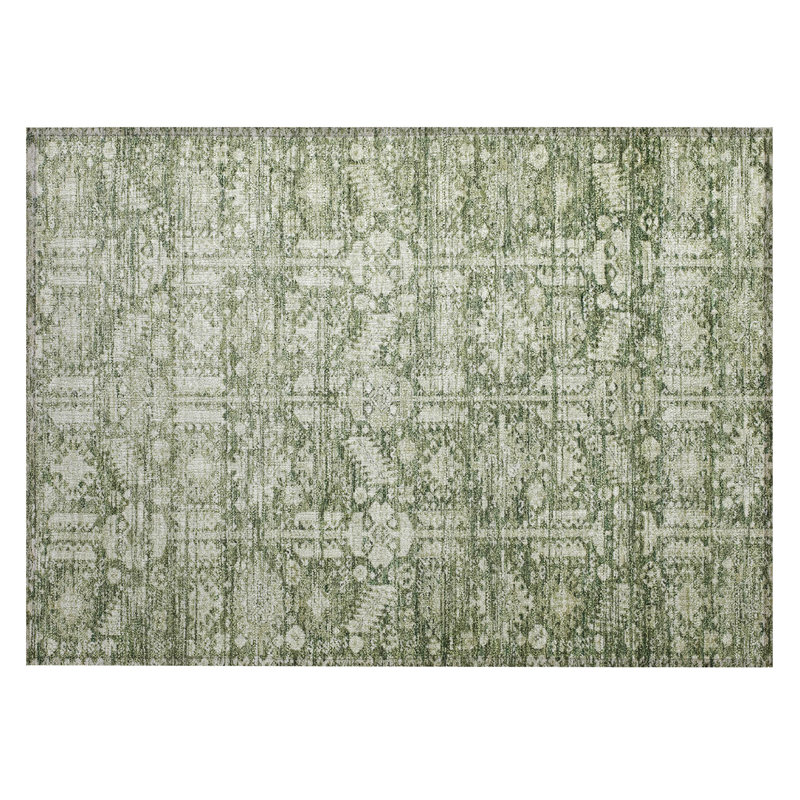 Machine Washable Indoor/Outdoor Xhevrie Aloe Rug, Rectangle 1'8" x 2'6"