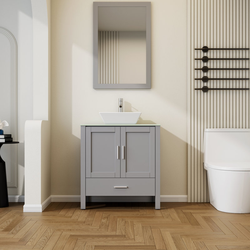 Ensemble de meuble-lavabo simple 30 po avec plateau Mitman, Gris