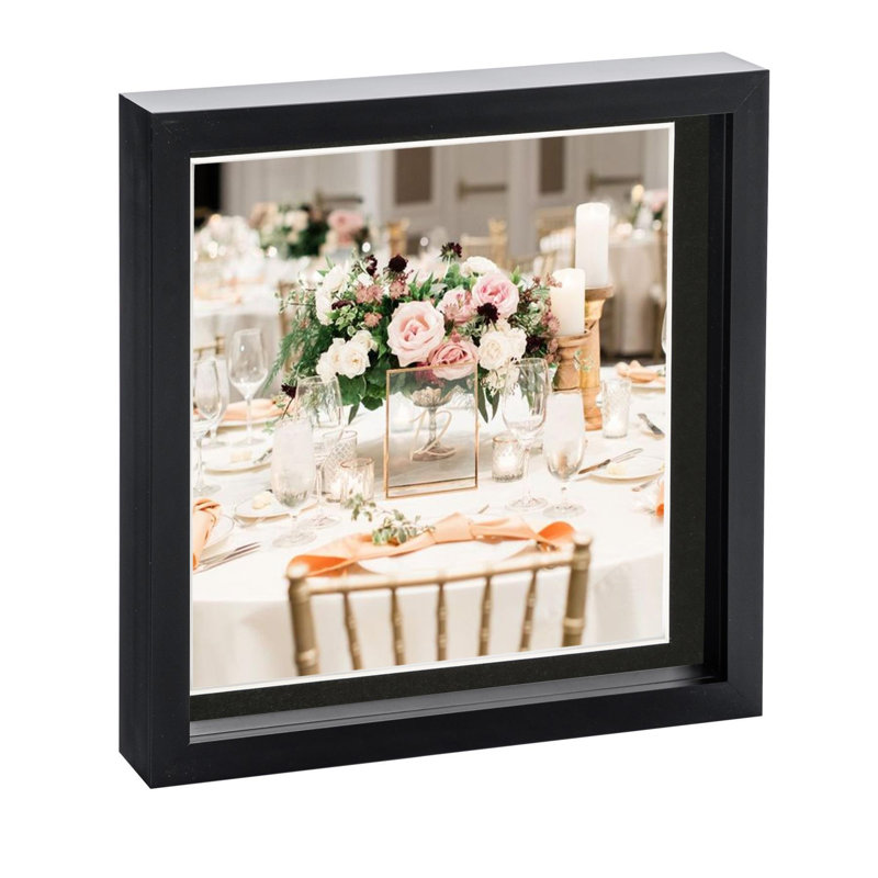 Nicola Spring - 3D Box Photo Frame - 10 x 10" with 8 x 8" Mount, Black/Black