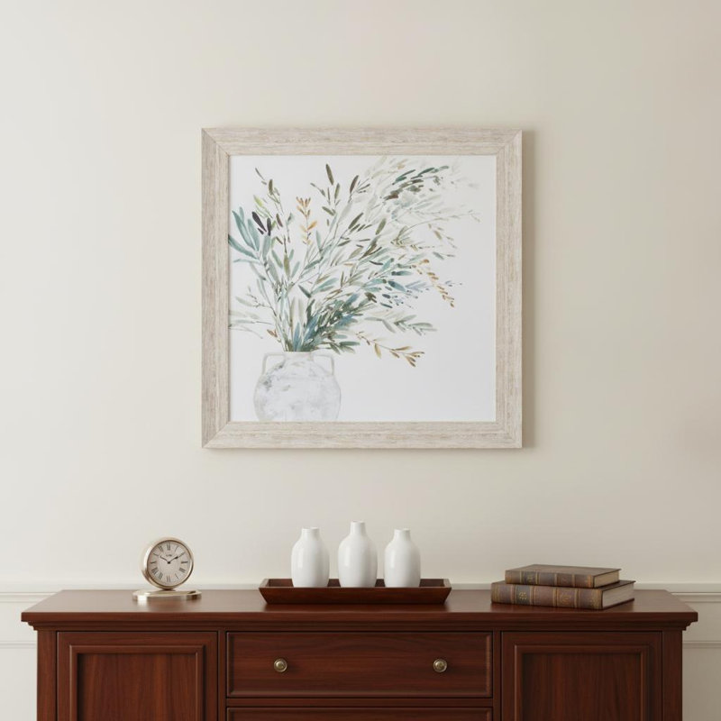 Vase d'herbe I, reproduction d'art encadrée blanche