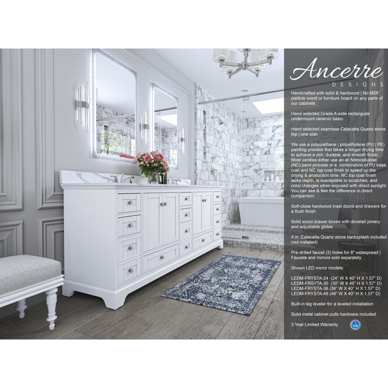 Audrey 84'' Free Standing Double Bathroom Vanity with Calacatta Quartz Top, White, Brushed Nickel