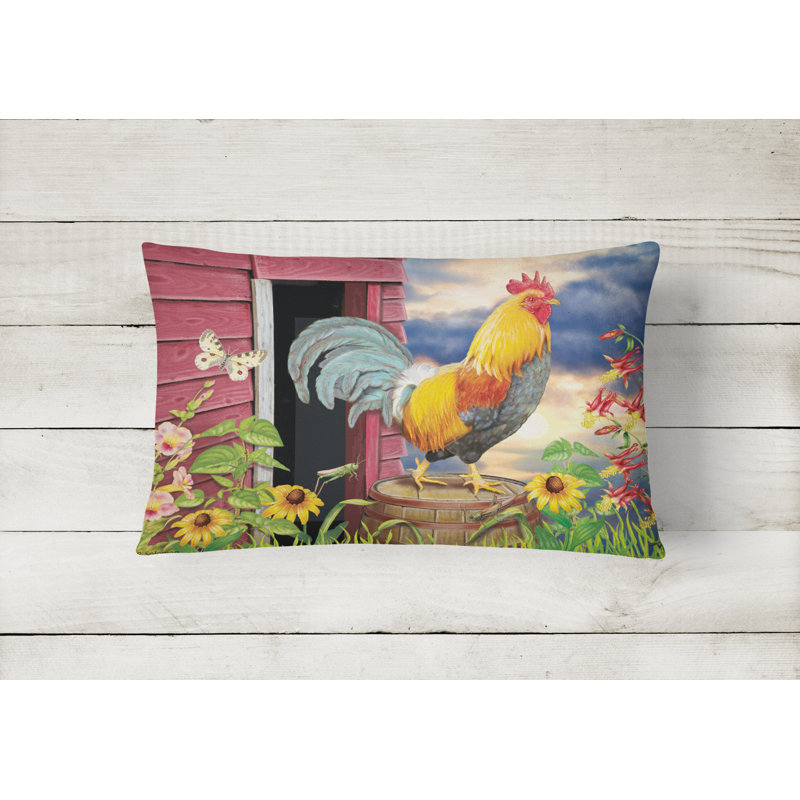 Outdoor Throw Pillow, Rooster Barnyard Morning